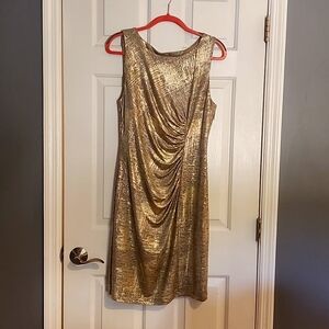 Calvin Klein Gold Metallic Cocktail Dress Sz 12